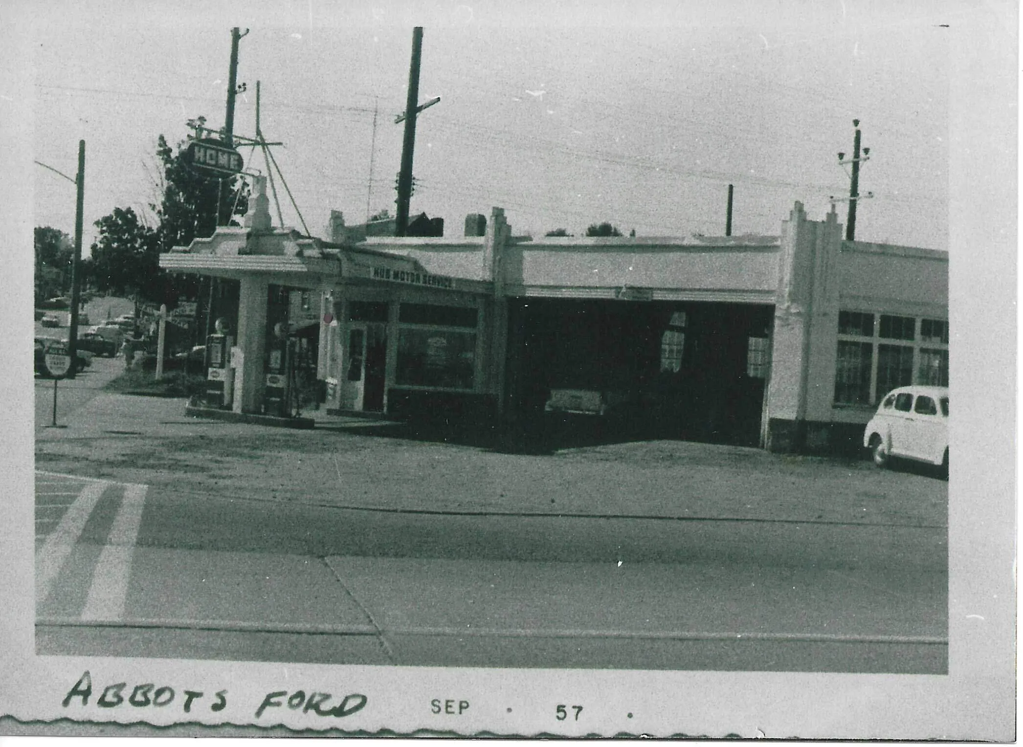 A black and white photo from the shop's collection, captioned Abbotsford Sep 1957